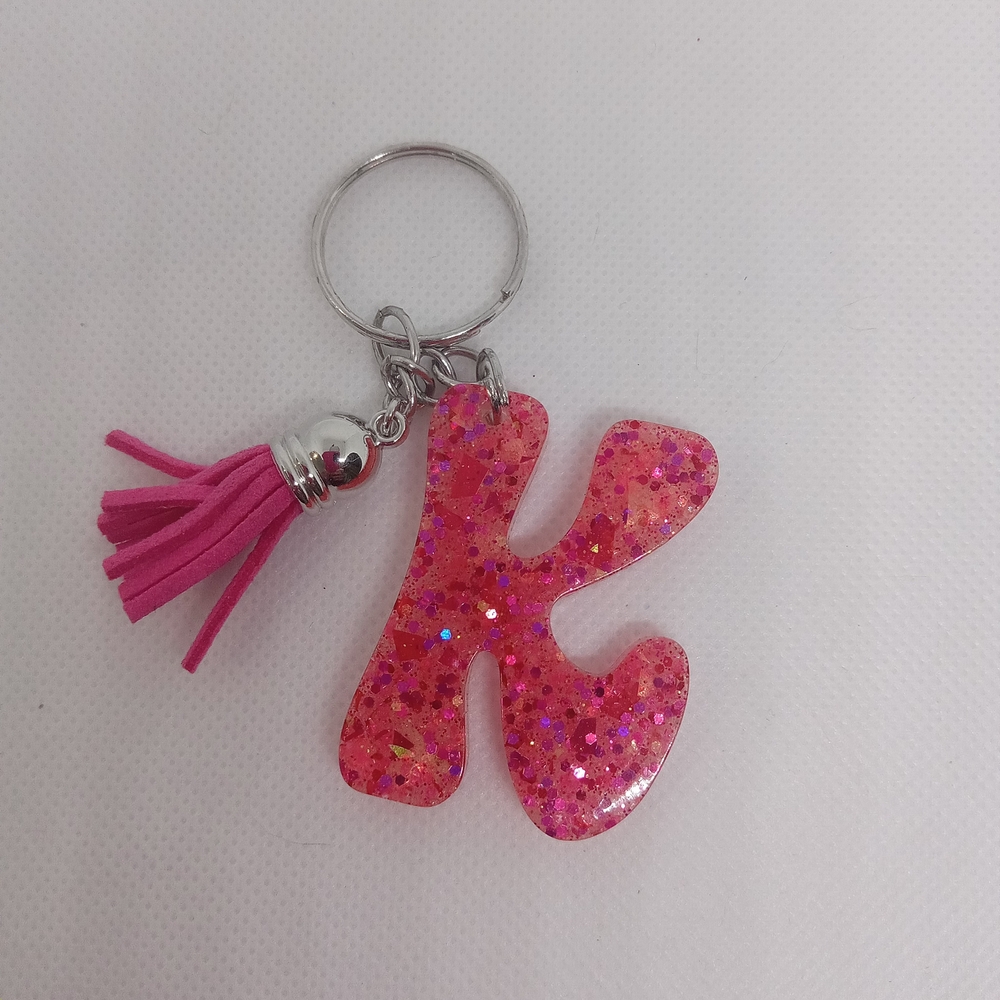 Pink Glitter 'K' Keychain with Tassel